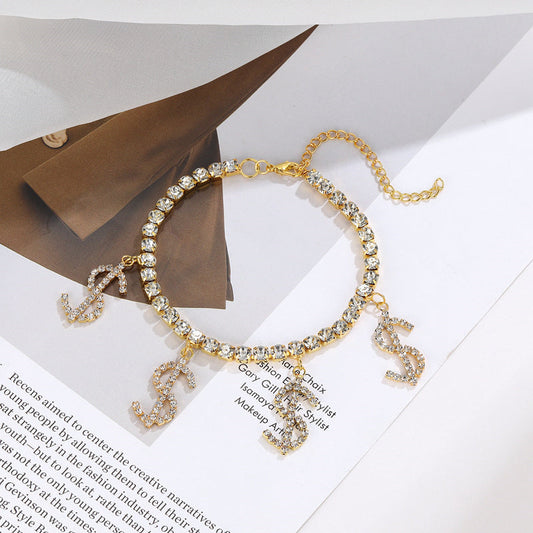 Tobillera de diamantes de imitación con retales de letras de simplicidad casual diaria