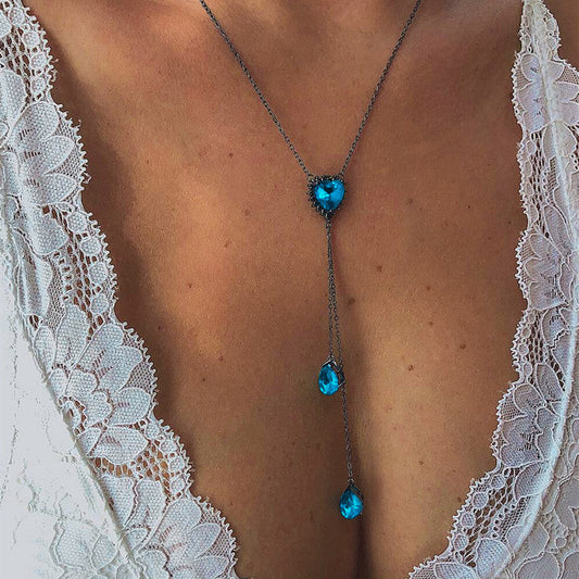 Wisherryy Collar con colgante de gema en forma de corazón y gota de agua