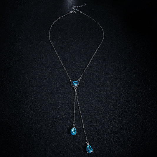Wisherryy Collar con colgante de gema en forma de corazón y gota de agua