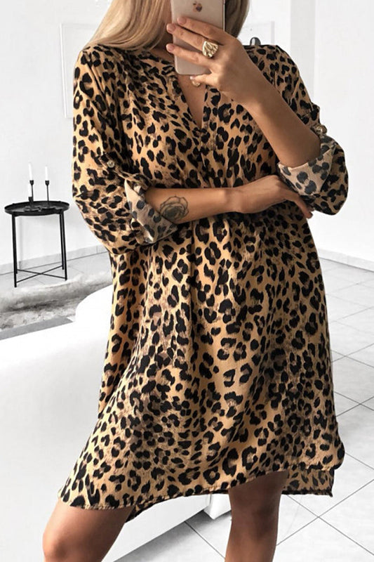 Vestidos elegantes con estampado animal sin cinturón, cuello en V irregular (6 colores)