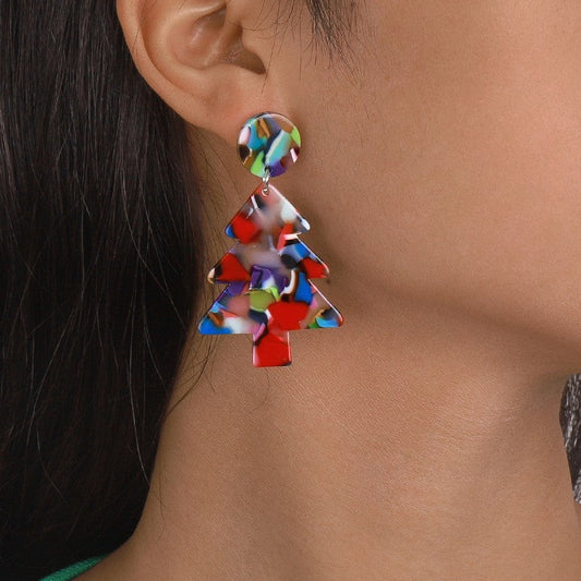 Pendientes de patchwork de árbol de Navidad geométricos informales