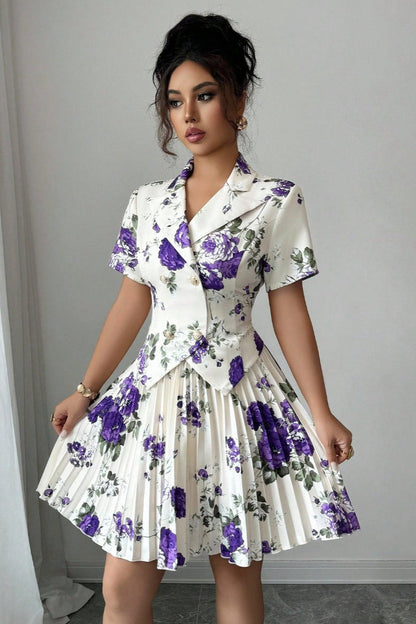 Floral Print Casual Elegant Two Piece Skirt Set