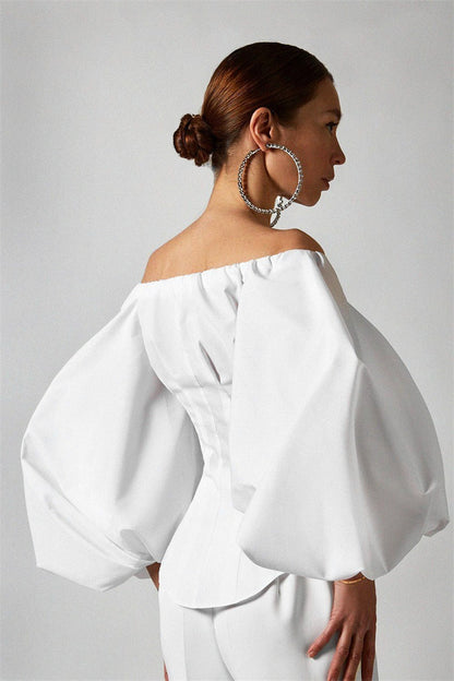Elegant Puff Sleeve Cold Shoulder Blouse