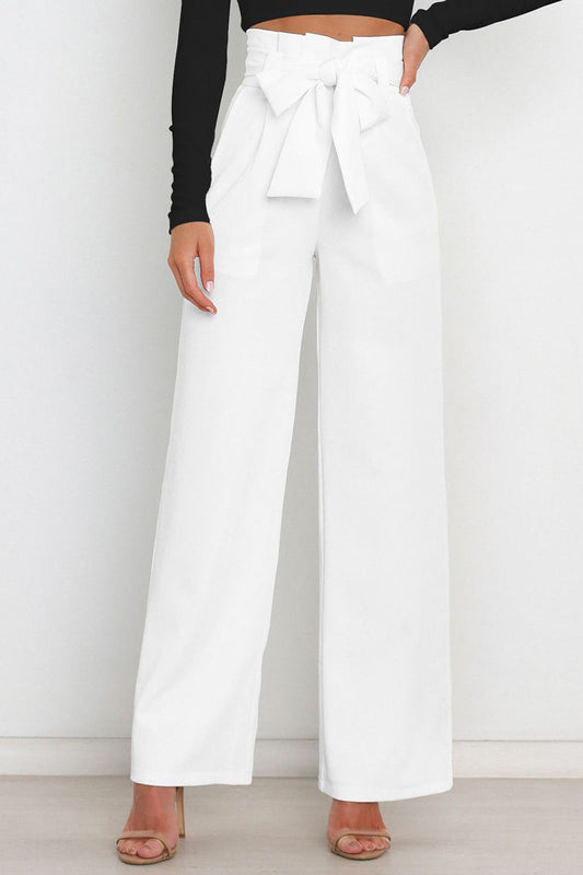 Pantalón de trabajo de corte recto y cintura alta con cinturón en color liso (11 colores)