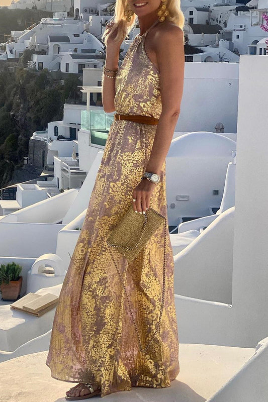 Vestidos elegantes sin espalda sin cinturón con cuello halter y corte A para vacaciones