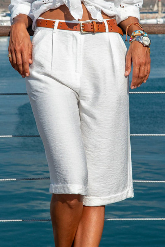 Pantalones casuales lisos de corte recto con bolsillos y sin cinturón (3 colores)