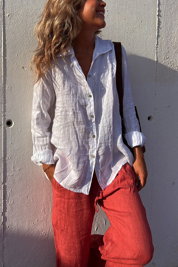 Problem Solved Linen Blend Button Up Casual Blouse
