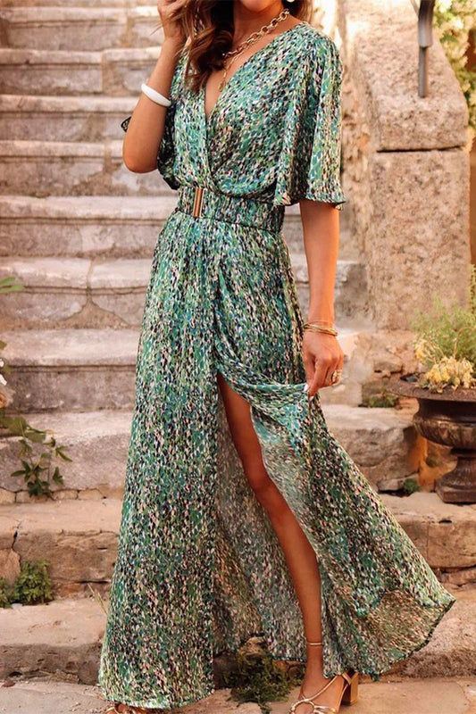 Vestidos de falda con cuello en V con cinturón y retazos florales de estilo bohemio para universitarias (5 colores)
