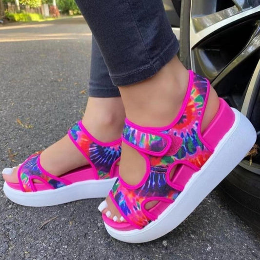 Zapatos redondos casuales calados con estampado patchwork de color liso