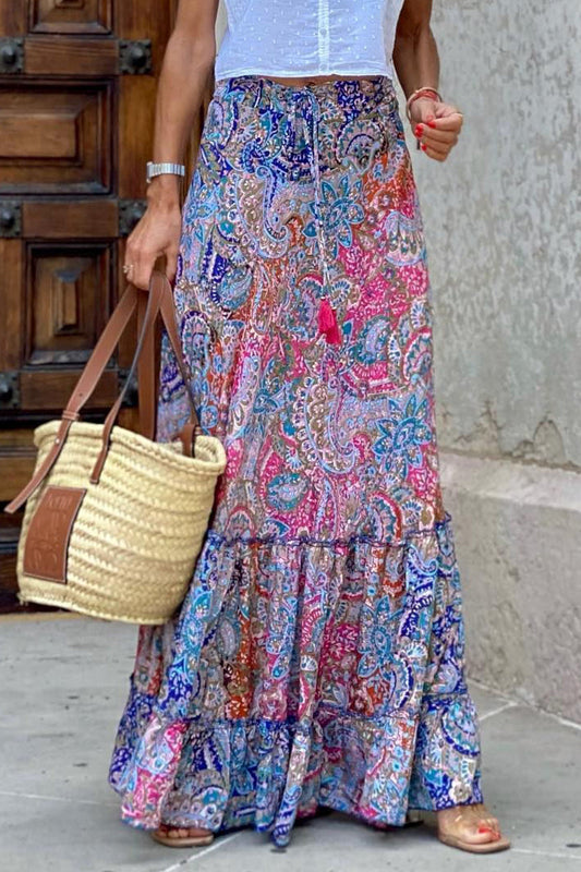 Parte inferior con estampado completo tipo A suelto con volante y estampado elegante para vacaciones