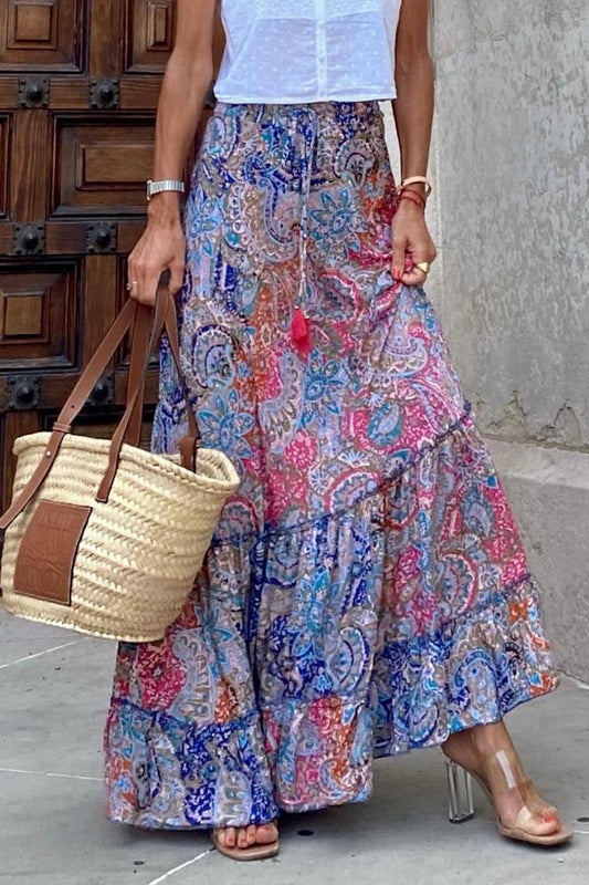 Parte inferior con estampado completo tipo A suelto con volante y estampado elegante para vacaciones