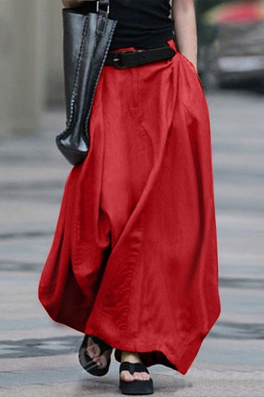 Pantalón Sencillo Casual Liso Sin Cinturón Suelto De Cintura Alta Tipo A Color Liso