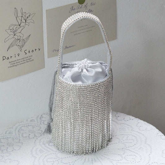 Bolsos casuales de fiesta para el día, con retazos, pedrería y borlas
