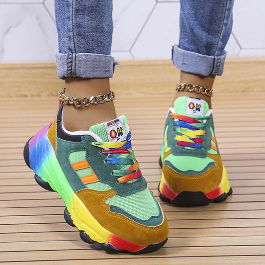 Zapatillas deportivas casuales de patchwork, redondas, para uso diario al aire libre