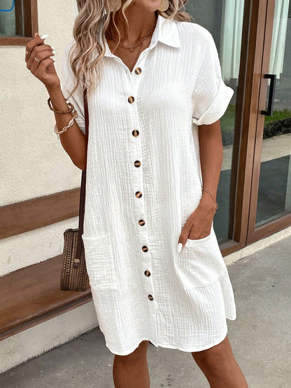 Batwing Sleeve Pocket Shirt Dress