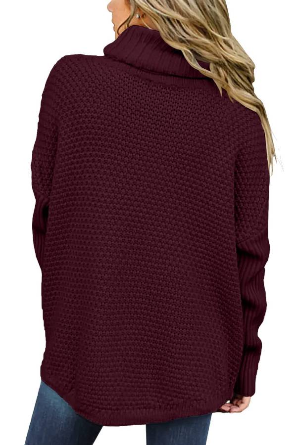 High-neck loose knit sweater