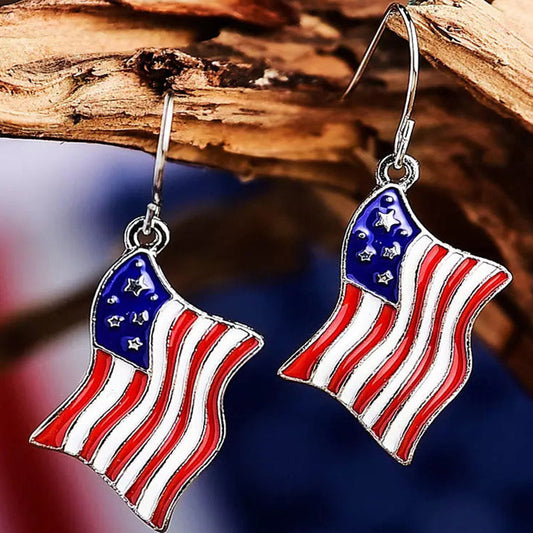 Pendientes de aleación con diseño de goteo de aceite de bandera del Día de la Independencia