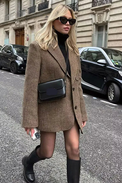 Houndstooth Single-Breasted Blazer