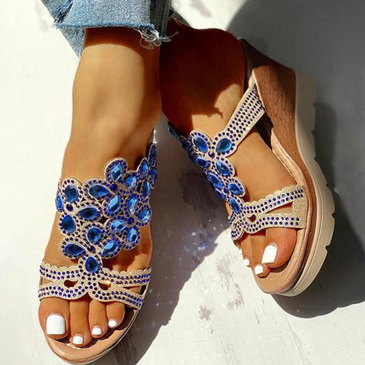 Zapatos casuales de cuña abierta con pedrería