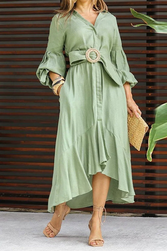 Vestidos con cuello en V en línea A, lisos y con cinturón