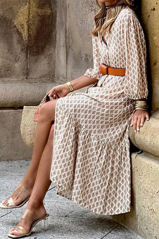 Vestidos Línea A con Cinturón, Cuello V y Estampado Floral Elegante
