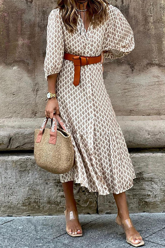 Vestidos Línea A con Cinturón, Cuello V y Estampado Floral Elegante