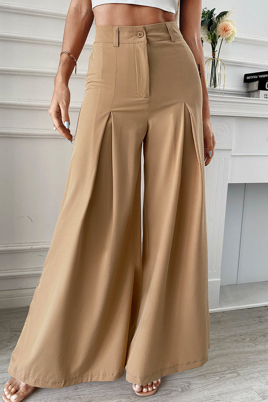 Elegantes pantalones lisos holgados de pierna ancha de color liso (sin cinturón)