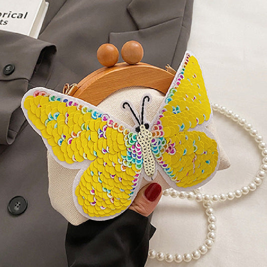 Bolsos Casuales de Retazos con Lentejuelas de Mariposa y Perlas
