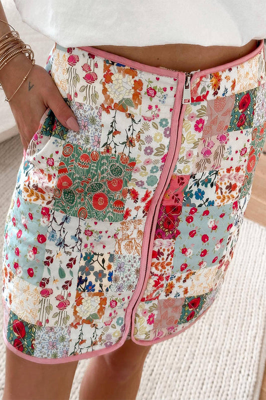 Pantalones con cremallera, tipo A, estampado floral elegante y dulce