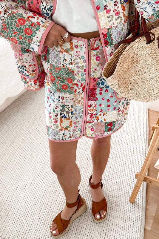 Pantalones con cremallera, tipo A, estampado floral elegante y dulce
