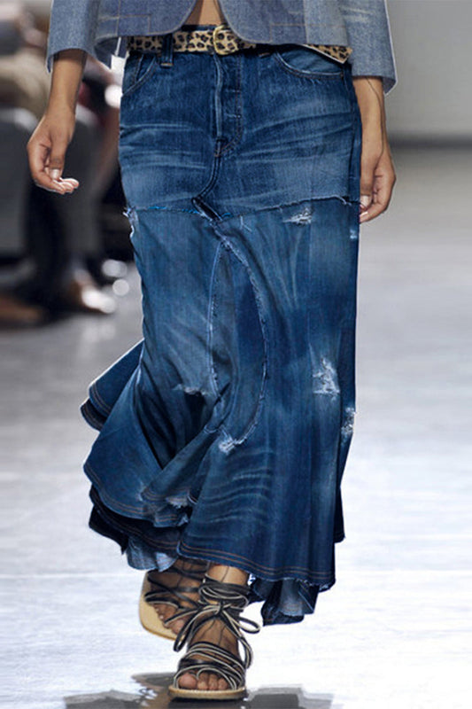 Pantalones asimétricos lisos estilo patchwork de estilo británico urbano
