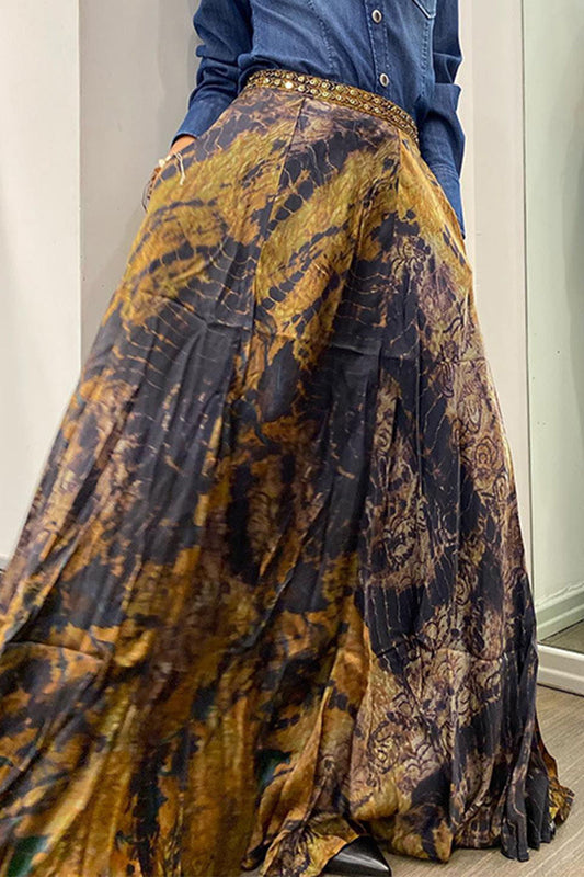 Pantalones holgados de cintura alta con estampado de patchwork y diseño universitario elegante