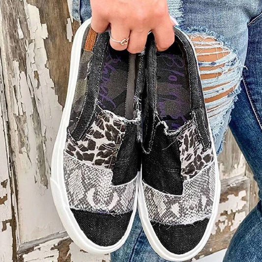 Zapatos planos casuales con estampado de retales para exteriores