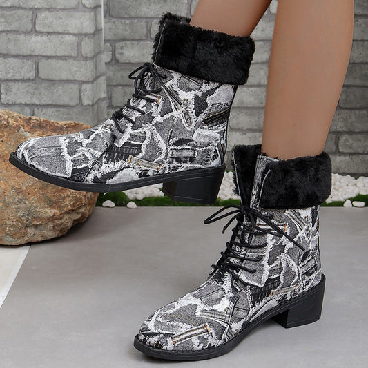 Zapatos cómodos de exterior con punta y estampado patchwork informal (Altura del tacón: 3,5 cm)