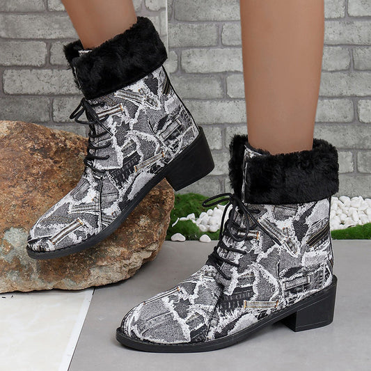 Zapatos cómodos de exterior con punta y estampado patchwork informal (Altura del tacón: 3,5 cm)