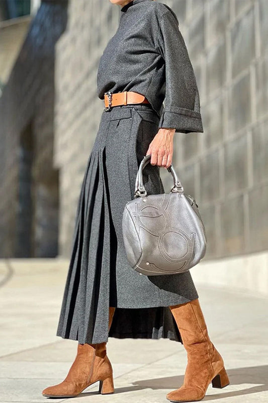 Vestidos sin cinturón con cuello redondo y falda a la cintura estilo leopardo sin pliegues, estilo británico casual (sin cinturón)