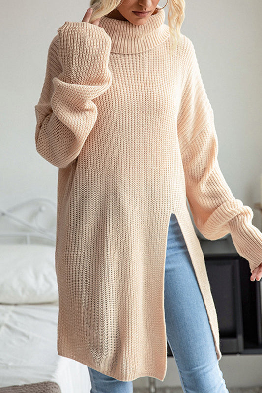 Tops de cuello alto con aberturas lisos de estilo informal y sencillo (sin cinturón)