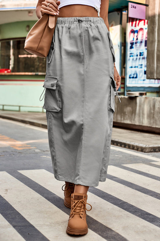 Pantalones informales de calle tipo A holgados con cordón, bolsillos y diseño patchwork