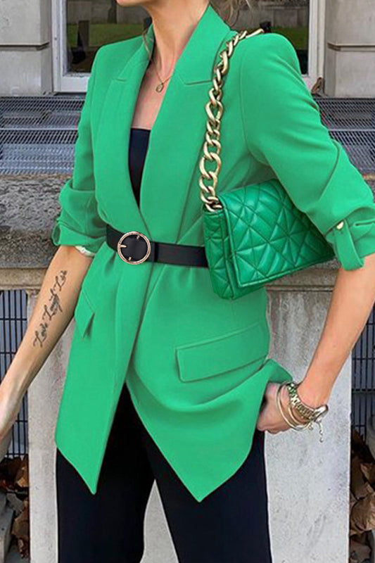 Gabardina británica elegante de color liso con cinturón y cuello vuelto
