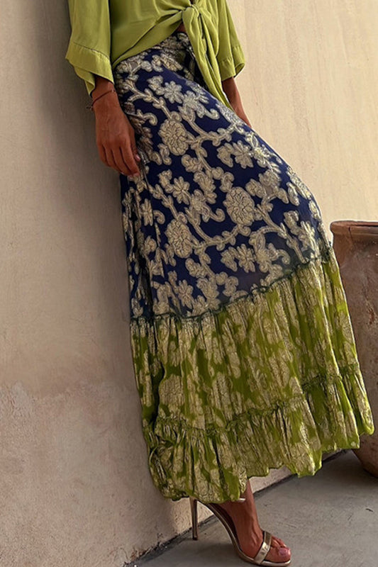Pantalones de retazos tipo A sueltos de cintura alta con estampado floral de cambio gradual casual