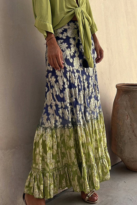 Pantalones de retazos tipo A sueltos de cintura alta con estampado floral de cambio gradual casual