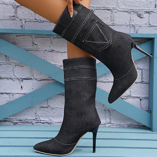 Zapatos casuales de retazos con punta y tacón de 3.54 pulgadas