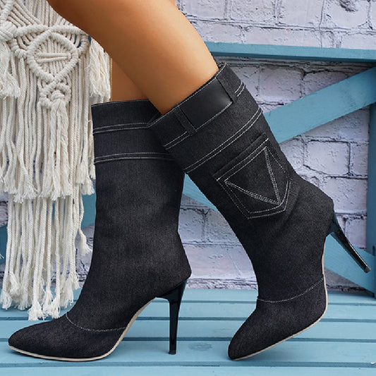 Zapatos casuales de retazos con punta y tacón de 3.54 pulgadas