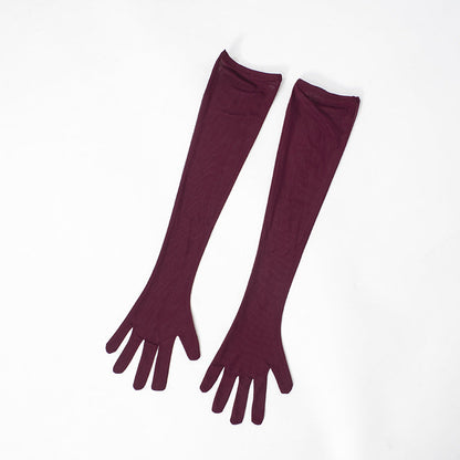 Strapless Ruched Waist Bodycon Maxi Dress Mesh Gloves Scarf Set