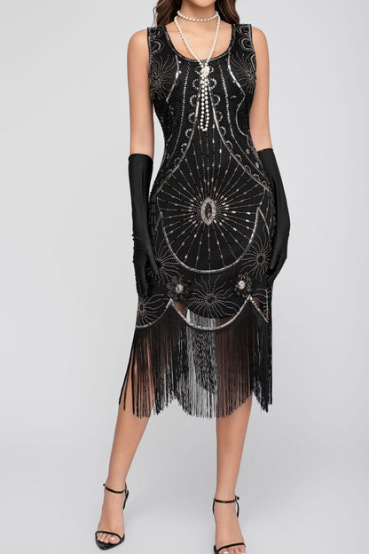 Sequin Beaded Tassel Tank Boho Dress