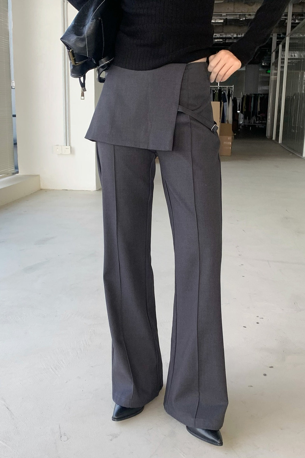 Faux Two Piece Skirt Overlay Flare Pants