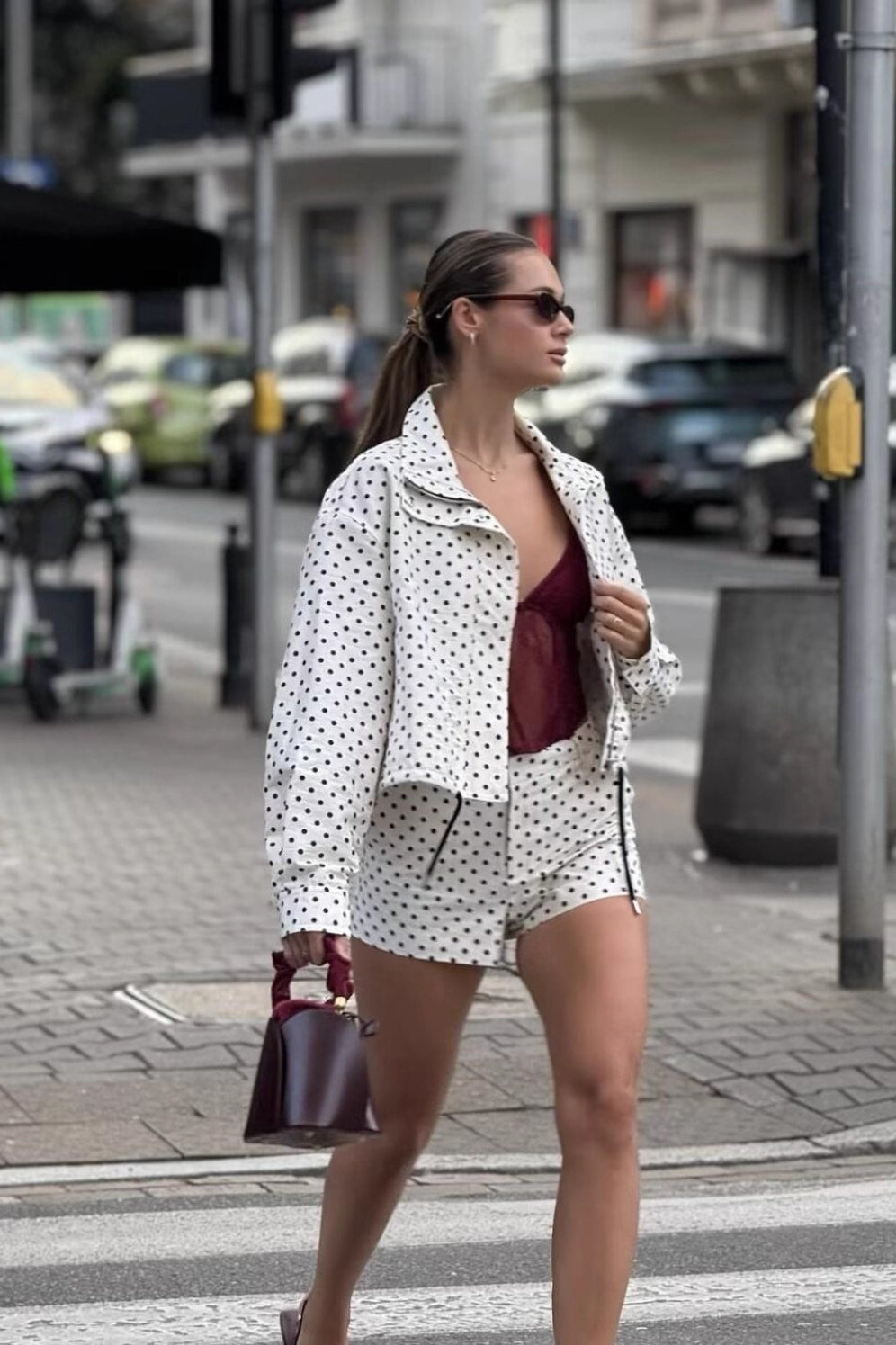Stand Collar Dot Print Jacket