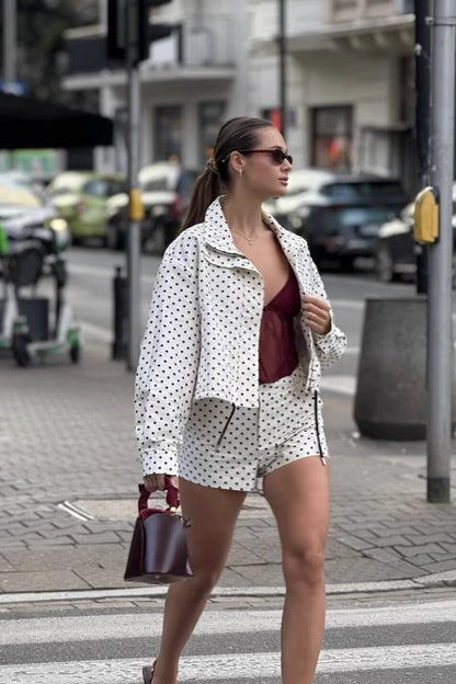 Stand Collar Dot Print Jacket