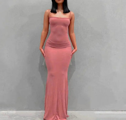 Knit Scoop Neck Spaghetti Strap Bodycon Maxi Slip Dress