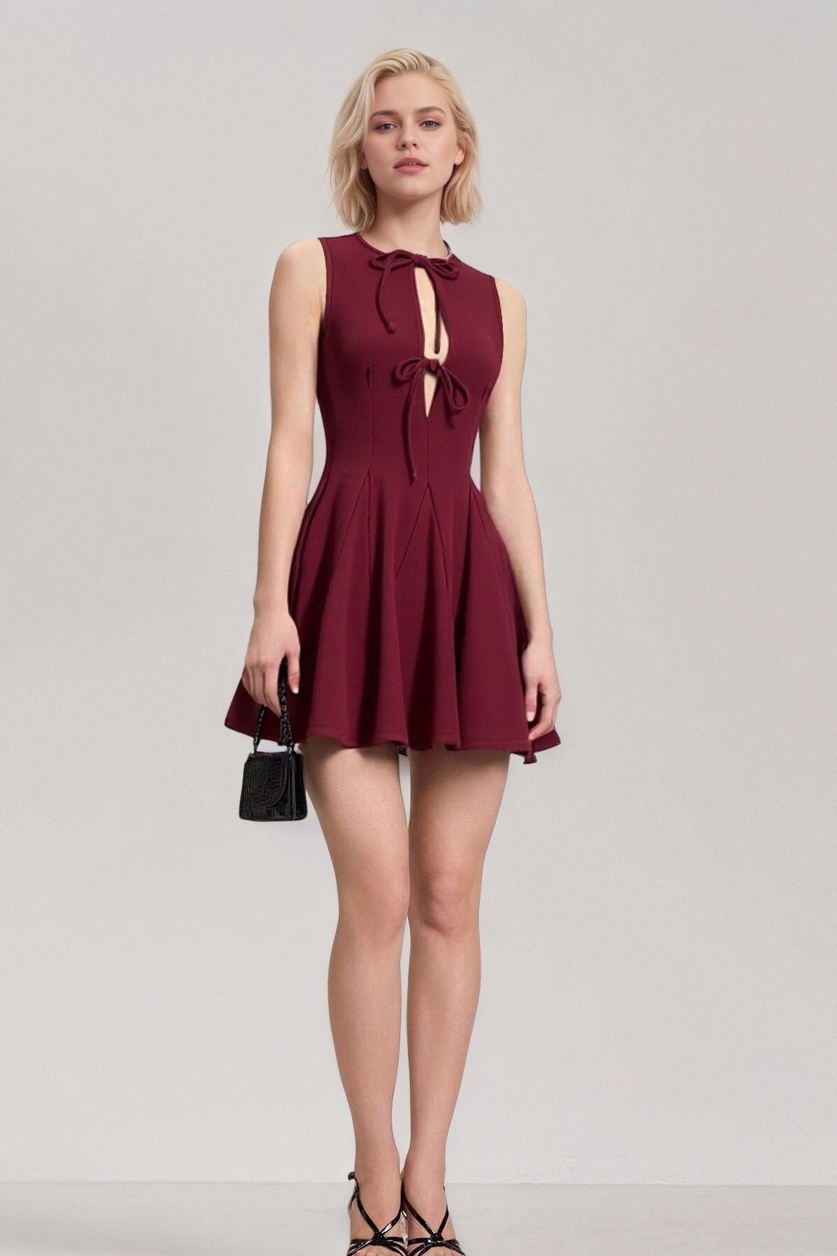 Ruched Corset Bow Detail Sleeveless Mini Dress
